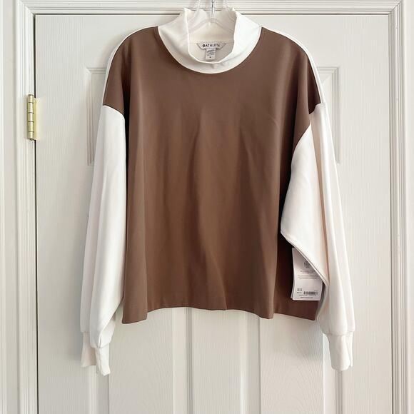 Athleta Venice Block Sweatshirt Shirt NWT Top Cream Taupe Brown Plus Size 1X - Picture 16 of 16